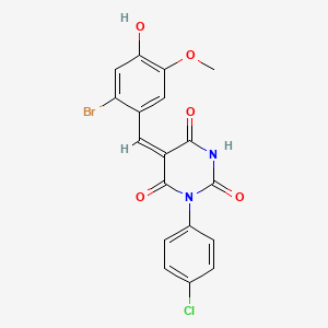 molecular formula C18H12BrClN2O5 B3911568 5-(2-bromo-4-hydroxy-5-methoxybenzylidene)-1-(4-chlorophenyl)-2,4,6(1H,3H,5H)-pyrimidinetrione 