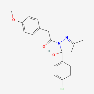 molecular formula C19H19ClN2O3 B3911613 5-(4-chlorophenyl)-1-[(4-methoxyphenyl)acetyl]-3-methyl-4,5-dihydro-1H-pyrazol-5-ol 