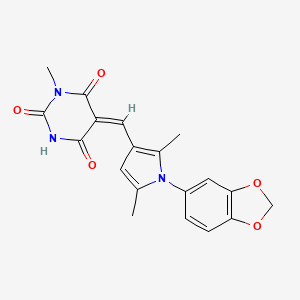 molecular formula C19H17N3O5 B3911626 5-{[1-(1,3-benzodioxol-5-yl)-2,5-dimethyl-1H-pyrrol-3-yl]methylene}-1-methyl-2,4,6(1H,3H,5H)-pyrimidinetrione 