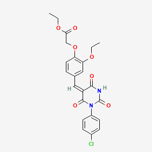 molecular formula C23H21ClN2O7 B3911675 ethyl (4-{[1-(4-chlorophenyl)-2,4,6-trioxotetrahydro-5(2H)-pyrimidinylidene]methyl}-2-ethoxyphenoxy)acetate 
