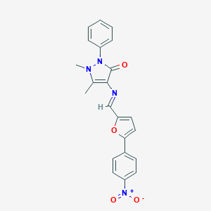molecular formula C22H18N4O4 B391170 4-{[(5-{4-nitrophenyl}-2-furyl)methylene]amino}-1,5-dimethyl-2-phenyl-1,2-dihydro-3H-pyrazol-3-one CAS No. 300587-60-4