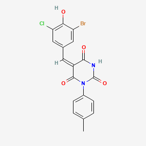 molecular formula C18H12BrClN2O4 B3911728 5-(3-bromo-5-chloro-4-hydroxybenzylidene)-1-(4-methylphenyl)-2,4,6(1H,3H,5H)-pyrimidinetrione 