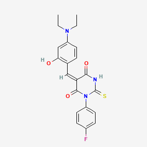 molecular formula C21H20FN3O3S B3911766 5-[4-(diethylamino)-2-hydroxybenzylidene]-1-(4-fluorophenyl)-2-thioxodihydro-4,6(1H,5H)-pyrimidinedione 
