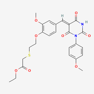 molecular formula C25H26N2O8S B3911772 ethyl {[2-(2-methoxy-4-{[1-(4-methoxyphenyl)-2,4,6-trioxotetrahydro-5(2H)-pyrimidinylidene]methyl}phenoxy)ethyl]thio}acetate 