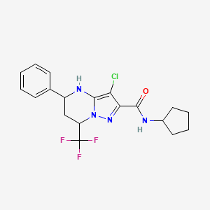 molecular formula C19H20ClF3N4O B3911787 3-chloro-N-cyclopentyl-5-phenyl-7-(trifluoromethyl)-4,5,6,7-tetrahydropyrazolo[1,5-a]pyrimidine-2-carboxamide 
