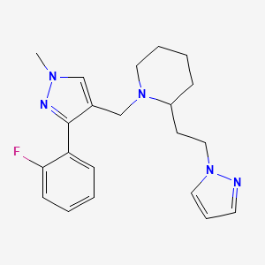 molecular formula C21H26FN5 B3911824 1-{[3-(2-fluorophenyl)-1-methyl-1H-pyrazol-4-yl]methyl}-2-[2-(1H-pyrazol-1-yl)ethyl]piperidine 