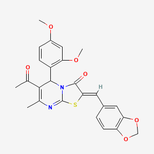 molecular formula C25H22N2O6S B3911927 6-acetyl-2-(1,3-benzodioxol-5-ylmethylene)-5-(2,4-dimethoxyphenyl)-7-methyl-5H-[1,3]thiazolo[3,2-a]pyrimidin-3(2H)-one 