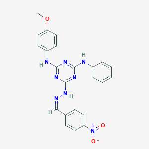 molecular formula C23H20N8O3 B391200 4-Nitrobenzaldehyde [4-anilino-6-(4-methoxyanilino)-1,3,5-triazin-2-yl]hydrazone 