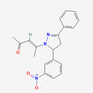 molecular formula C20H19N3O3 B3912041 4-[5-(3-nitrophenyl)-3-phenyl-4,5-dihydro-1H-pyrazol-1-yl]-3-penten-2-one 