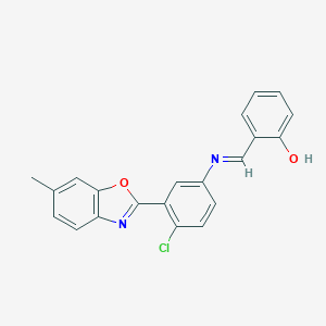 molecular formula C21H15ClN2O2 B391210 2-({[4-Chloro-3-(6-methyl-1,3-benzoxazol-2-yl)phenyl]imino}methyl)phenol 