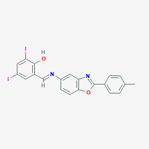 molecular formula C21H14I2N2O2 B391218 2,4-Diiodo-6-({[2-(4-methylphenyl)-1,3-benzoxazol-5-yl]imino}methyl)phenol 