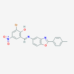 molecular formula C21H14BrN3O4 B391220 2-Bromo-4-nitro-6-({[2-(4-methylphenyl)-1,3-benzoxazol-5-yl]imino}methyl)phenol 
