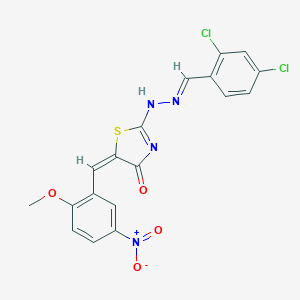 (5E)-2-[(2E)-2-[(2,4-dichlorophenyl)methylidene]hydrazinyl]-5-[(2-methoxy-5-nitrophenyl)methylidene]-1,3-thiazol-4-one