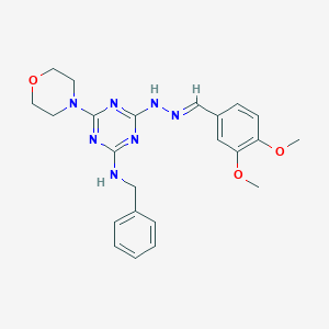 molecular formula C23H27N7O3 B391224 3,4-Dimethoxybenzaldehyde [4-(benzylamino)-6-(4-morpholinyl)-1,3,5-triazin-2-yl]hydrazone 