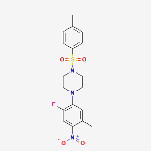 molecular formula C18H20FN3O4S B3912253 1-(2-fluoro-5-methyl-4-nitrophenyl)-4-[(4-methylphenyl)sulfonyl]piperazine 
