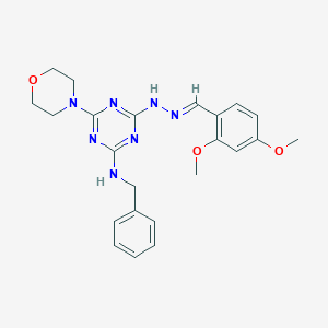 molecular formula C23H27N7O3 B391227 4-N-benzyl-2-N-[(E)-(2,4-dimethoxyphenyl)methylideneamino]-6-morpholin-4-yl-1,3,5-triazine-2,4-diamine 