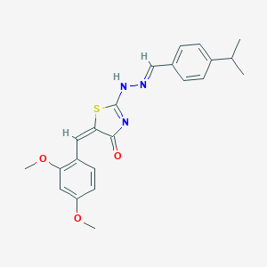 (5E)-5-[(2,4-dimethoxyphenyl)methylidene]-2-[(2E)-2-[(4-propan-2-ylphenyl)methylidene]hydrazinyl]-1,3-thiazol-4-one