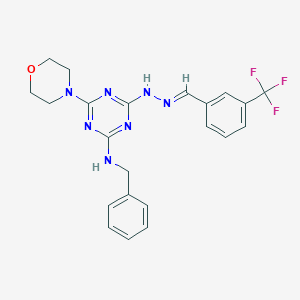 molecular formula C22H22F3N7O B391232 4-N-benzyl-6-morpholin-4-yl-2-N-[(E)-[3-(trifluoromethyl)phenyl]methylideneamino]-1,3,5-triazine-2,4-diamine 