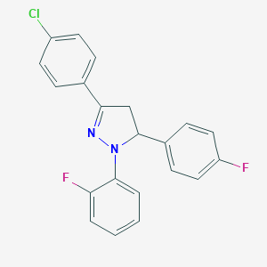 molecular formula C21H15ClF2N2 B391235 5-(4-Chlorophenyl)-2-(2-fluorophenyl)-3-(4-fluorophenyl)-3,4-dihydropyrazole 