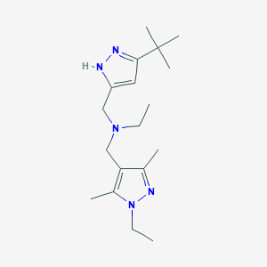 molecular formula C18H31N5 B3912361 N-[(5-tert-butyl-1H-pyrazol-3-yl)methyl]-N-[(1-ethyl-3,5-dimethyl-1H-pyrazol-4-yl)methyl]ethanamine 