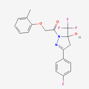 molecular formula C19H16F4N2O3 B3912364 3-(4-fluorophenyl)-1-[(2-methylphenoxy)acetyl]-5-(trifluoromethyl)-4,5-dihydro-1H-pyrazol-5-ol 