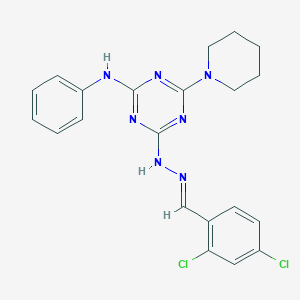 molecular formula C21H21Cl2N7 B391241 2,4-Dichlorobenzaldehyde [4-anilino-6-(1-piperidinyl)-1,3,5-triazin-2-yl]hydrazone 