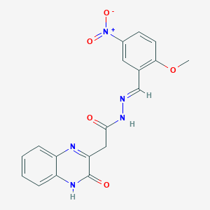 molecular formula C18H15N5O5 B391250 N'-{5-nitro-2-methoxybenzylidene}-2-(3-oxo-3,4-dihydro-2-quinoxalinyl)acetohydrazide 