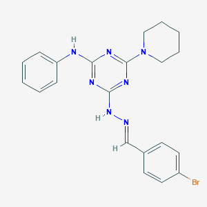 molecular formula C21H22BrN7 B391251 4-Bromobenzaldehyde [4-anilino-6-(1-piperidinyl)-1,3,5-triazin-2-yl]hydrazone 