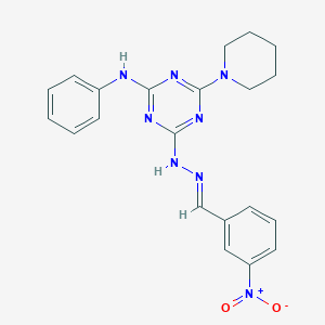 molecular formula C21H22N8O2 B391253 3-Nitrobenzaldehyde [4-anilino-6-(1-piperidinyl)-1,3,5-triazin-2-yl]hydrazone 