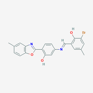 molecular formula C22H17BrN2O3 B391259 2-Bromo-6-({[3-hydroxy-4-(5-methyl-1,3-benzoxazol-2-yl)phenyl]imino}methyl)-4-methylphenol 