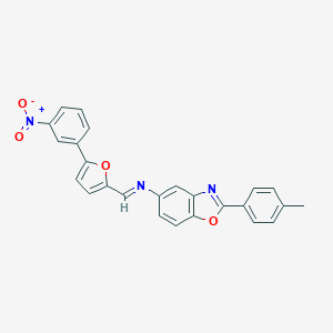 molecular formula C25H17N3O4 B391262 5-{[(5-{3-Nitrophenyl}-2-furyl)methylene]amino}-2-(4-methylphenyl)-1,3-benzoxazole 