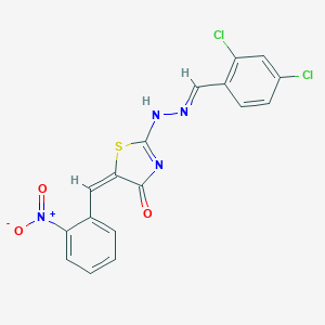 (5E)-2-[(2E)-2-[(2,4-dichlorophenyl)methylidene]hydrazinyl]-5-[(2-nitrophenyl)methylidene]-1,3-thiazol-4-one