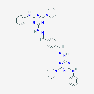 molecular formula C36H40N14 B391267 Terephthalaldehyde bis{[4-anilino-6-(1-piperidinyl)-1,3,5-triazin-2-yl]hydrazone} 