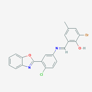 molecular formula C21H14BrClN2O2 B391271 2-({[3-(1,3-Benzoxazol-2-yl)-4-chlorophenyl]imino}methyl)-6-bromo-4-methylphenol 