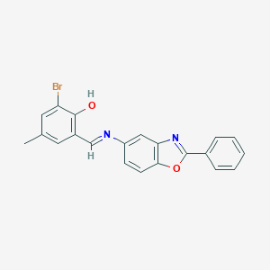 molecular formula C21H15BrN2O2 B391273 2-Bromo-4-methyl-6-{[(2-phenyl-1,3-benzoxazol-5-yl)imino]methyl}phenol 