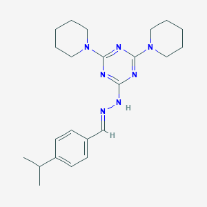 molecular formula C23H33N7 B391278 4-Isopropylbenzaldehyde [4,6-di(1-piperidinyl)-1,3,5-triazin-2-yl]hydrazone 