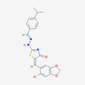(5E)-5-[(6-bromo-1,3-benzodioxol-5-yl)methylidene]-2-[(2E)-2-[(4-propan-2-ylphenyl)methylidene]hydrazinyl]-1,3-thiazol-4-one