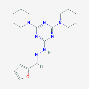 molecular formula C18H25N7O B391292 N-(4,6-Di-piperidin-1-yl-[1,3,5]triazin-2-yl)-N'-furan-2-ylmethylene-hydrazine 