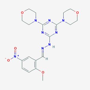 molecular formula C19H24N8O5 B391295 5-Nitro-2-methoxybenzaldehyde [4,6-di(4-morpholinyl)-1,3,5-triazin-2-yl]hydrazone 