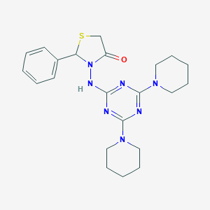 molecular formula C22H29N7OS B391296 3-[(4,6-Dipiperidino-1,3,5-triazin-2-yl)amino]-2-phenyl-1,3-thiazolan-4-one 