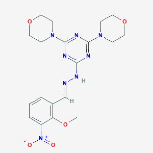 molecular formula C19H24N8O5 B391297 3-Nitro-2-methoxybenzaldehyde [4,6-di(4-morpholinyl)-1,3,5-triazin-2-yl]hydrazone 