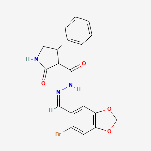 molecular formula C19H16BrN3O4 B3913071 N'-[(6-bromo-1,3-benzodioxol-5-yl)methylene]-2-oxo-4-phenyl-3-pyrrolidinecarbohydrazide 