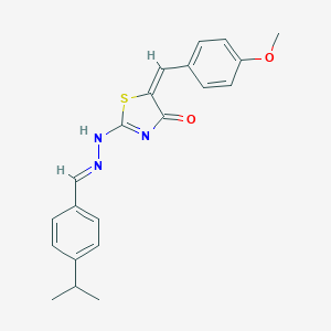 (5E)-5-[(4-methoxyphenyl)methylidene]-2-[(2E)-2-[(4-propan-2-ylphenyl)methylidene]hydrazinyl]-1,3-thiazol-4-one