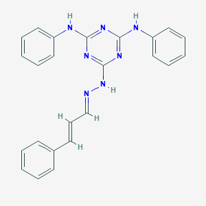 molecular formula C24H21N7 B391311 N,N'-Diphenyl-6-[N'-(3-phenyl-allylidene)-hydrazino]-[1,3,5]triazine-2,4-diamine 