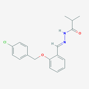 molecular formula C18H19ClN2O2 B391329 N'-{2-[(4-chlorobenzyl)oxy]benzylidene}-2-methylpropanohydrazide 