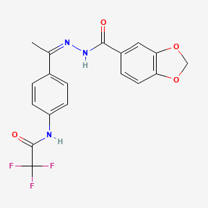 molecular formula C18H14F3N3O4 B3913310 N-{4-[N-(1,3-benzodioxol-5-ylcarbonyl)ethanehydrazonoyl]phenyl}-2,2,2-trifluoroacetamide 