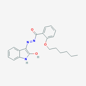 molecular formula C21H23N3O3 B391340 2-(Hexyloxy)-N'-[(3E)-2-oxo-1,2-dihydro-3H-indol-3-ylidene]benzohydrazide 