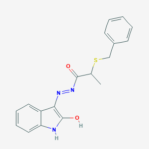 molecular formula C18H17N3O2S B391342 2-(benzylsulfanyl)-N'-(2-oxo-1,2-dihydro-3H-indol-3-ylidene)propanohydrazide CAS No. 349493-09-0