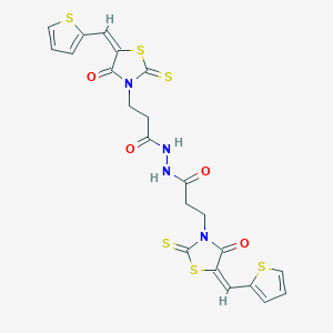 molecular formula C22H18N4O4S6 B3913447 3-[4-oxo-5-(2-thienylmethylene)-2-thioxo-1,3-thiazolidin-3-yl]-N'-{3-[4-oxo-5-(2-thienylmethylene)-2-thioxo-1,3-thiazolidin-3-yl]propanoyl}propanohydrazide 