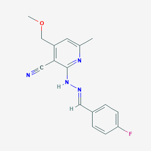 molecular formula C16H15FN4O B391352 2-[2-(4-Fluorobenzylidene)hydrazino]-4-(methoxymethyl)-6-methylnicotinonitrile 